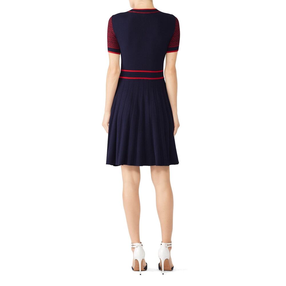 Draper James Magnolia Navy Red Fit & Flare Knit Short Sleeve Sweater Dress Sz M - Picture 2 of 15